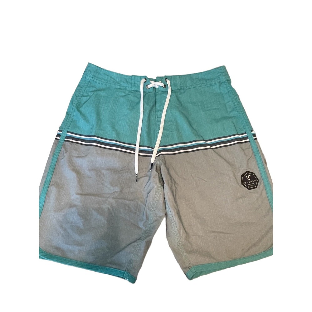 Vissla Upcycle Stretch Board Shorts Swim Trunks Men's Size 30 EUC Teal Gray‎